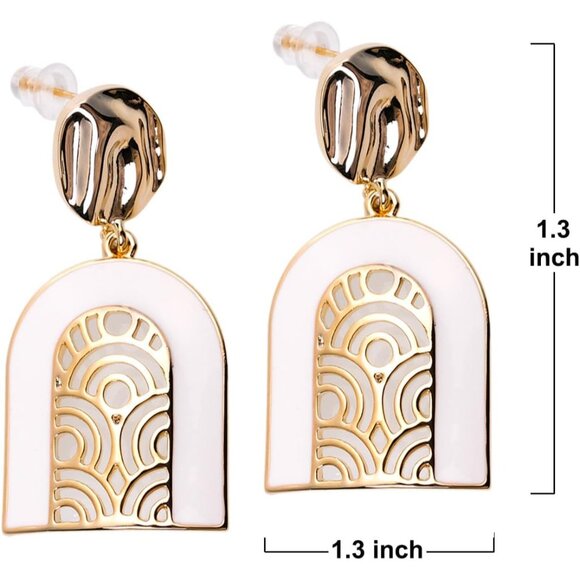 White & Gold Earrings for Women Sparkly Geometric Dangle Drop Statement Jewelry - Picture 6 of 7